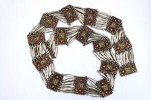 Vintage Mexico Etruscan Wide Link Alpaca Silver and Brass Belt